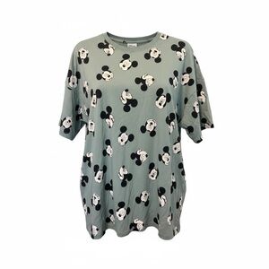 Disney Mickey Mouse Patterned Tee in Green and Black